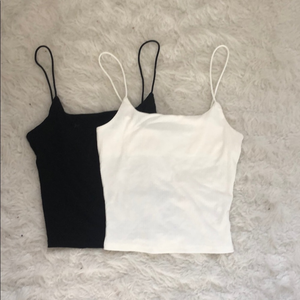 Black and white Bungee strap tank tops